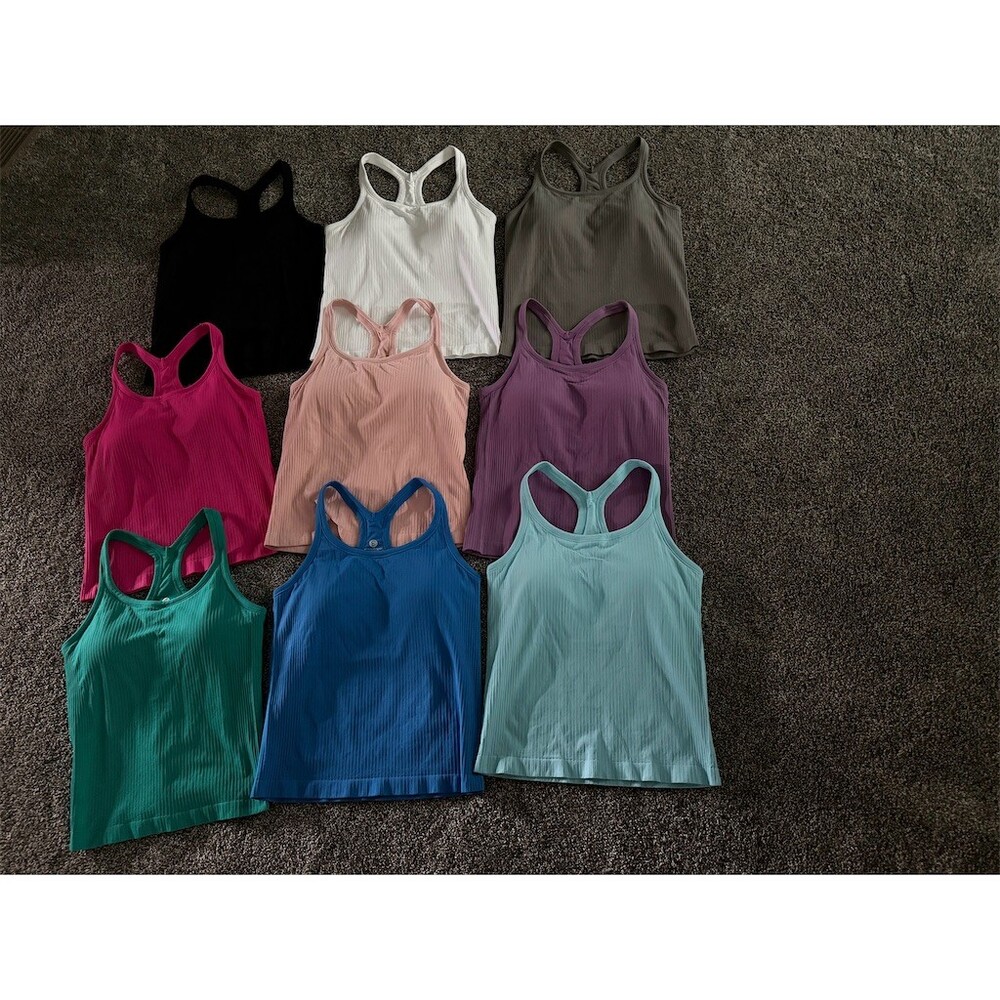 Womens Ribbed Racerback Tank Tops Built-In Bra Lot of 9 Multicolor Size L